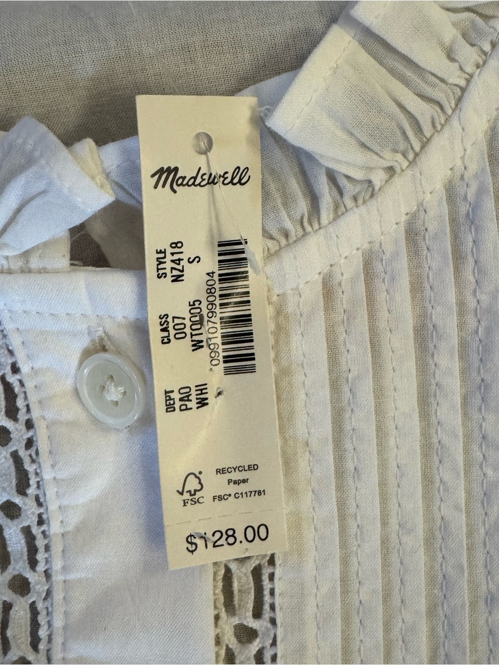New! Madewell White Pintuck & Lace Inset Blouse - Women - Picture 2 of 7